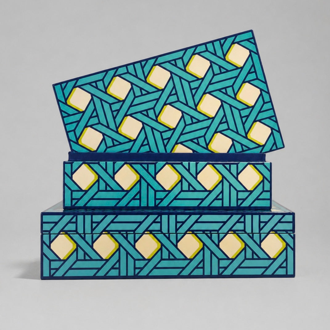 Caja Lacada Basketweave Grande. Jonathan Adler