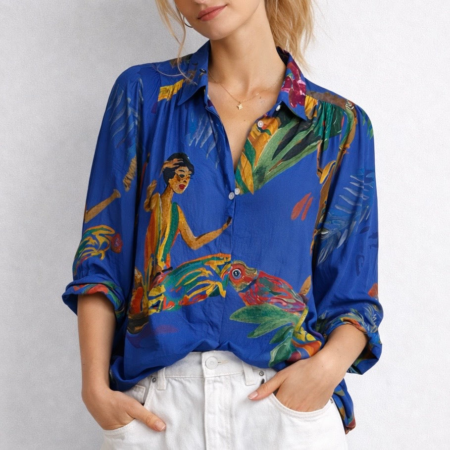 Femmes Luxe Bleu Blouse. G.kero Paris