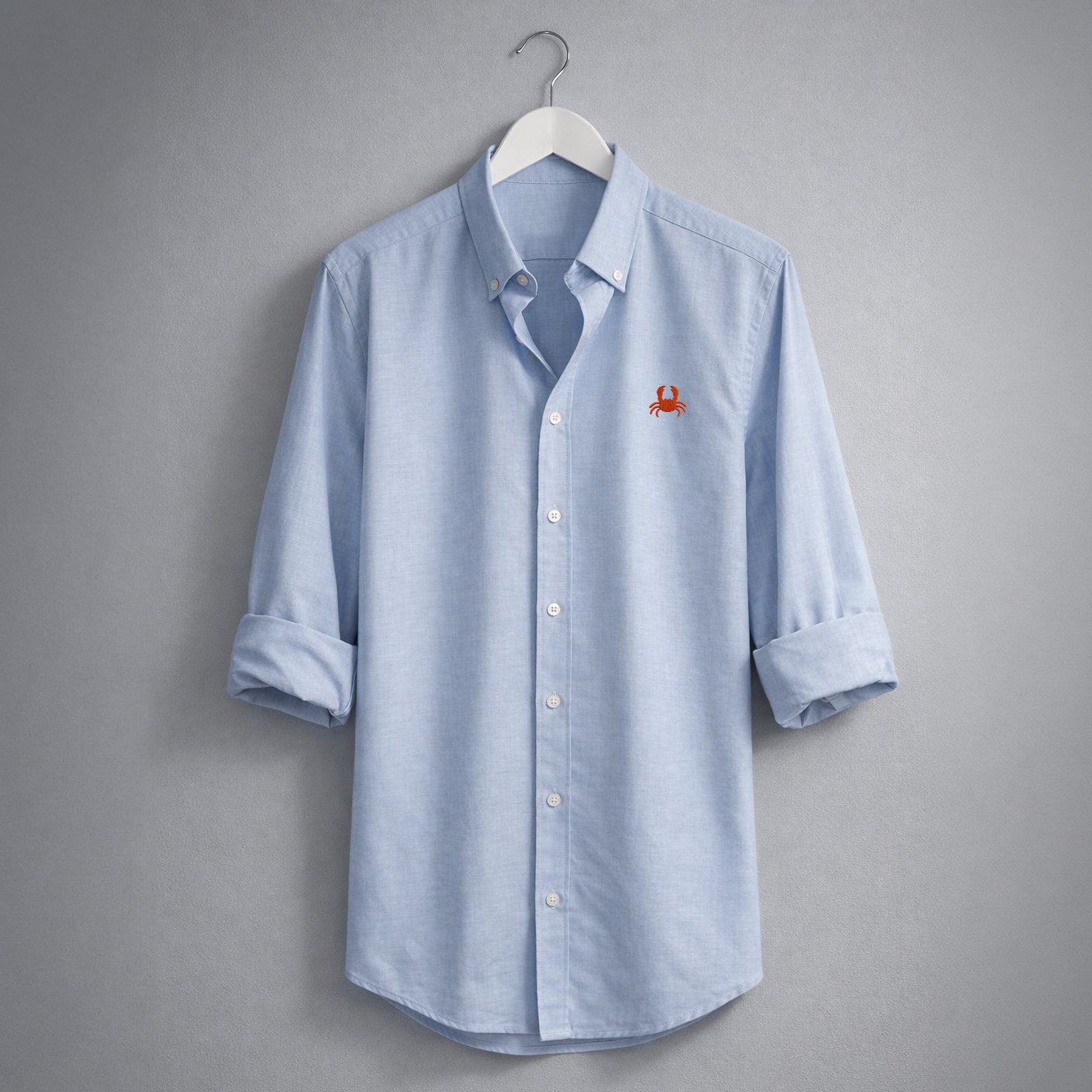 Blue Oxford Shirt. Embroidered Crab