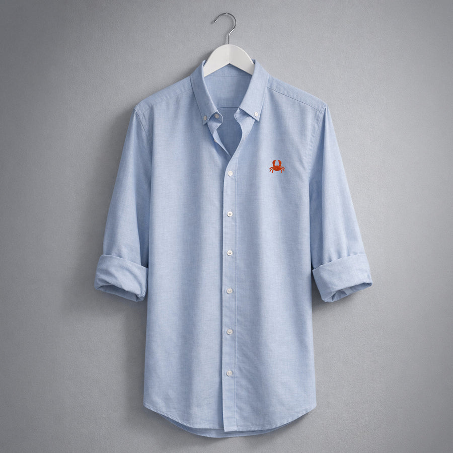Blue Oxford Shirt. Embroidered Crab