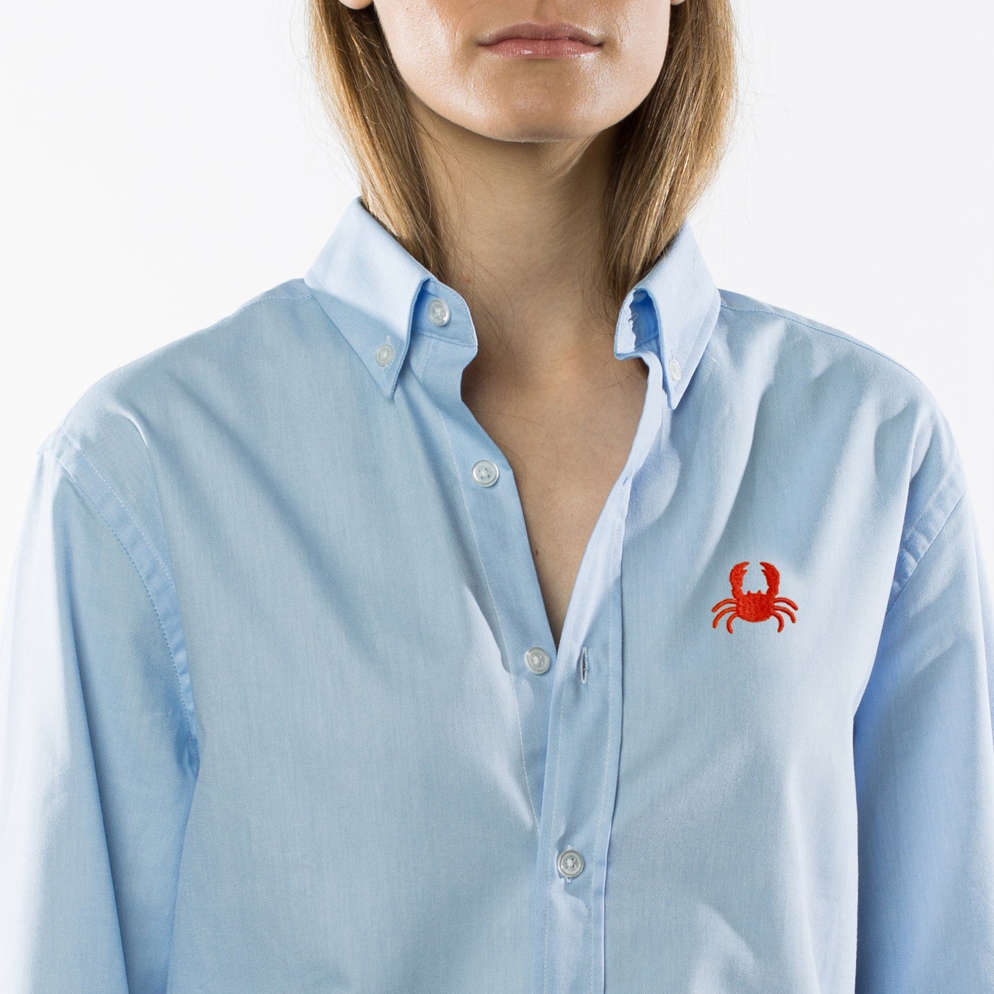 Blue Oxford Shirt. Embroidered Crab