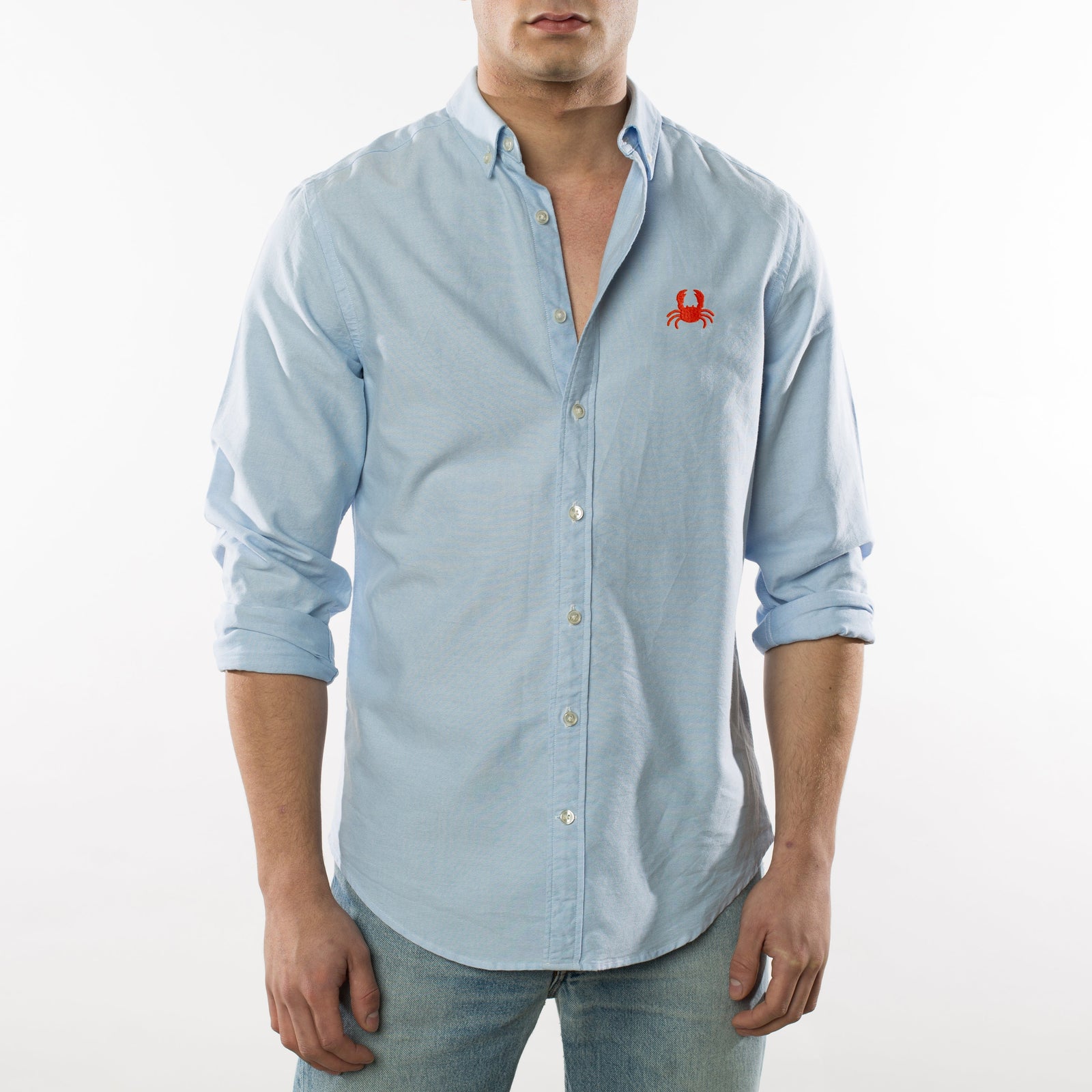 Blue Oxford Shirt. Embroidered Crab