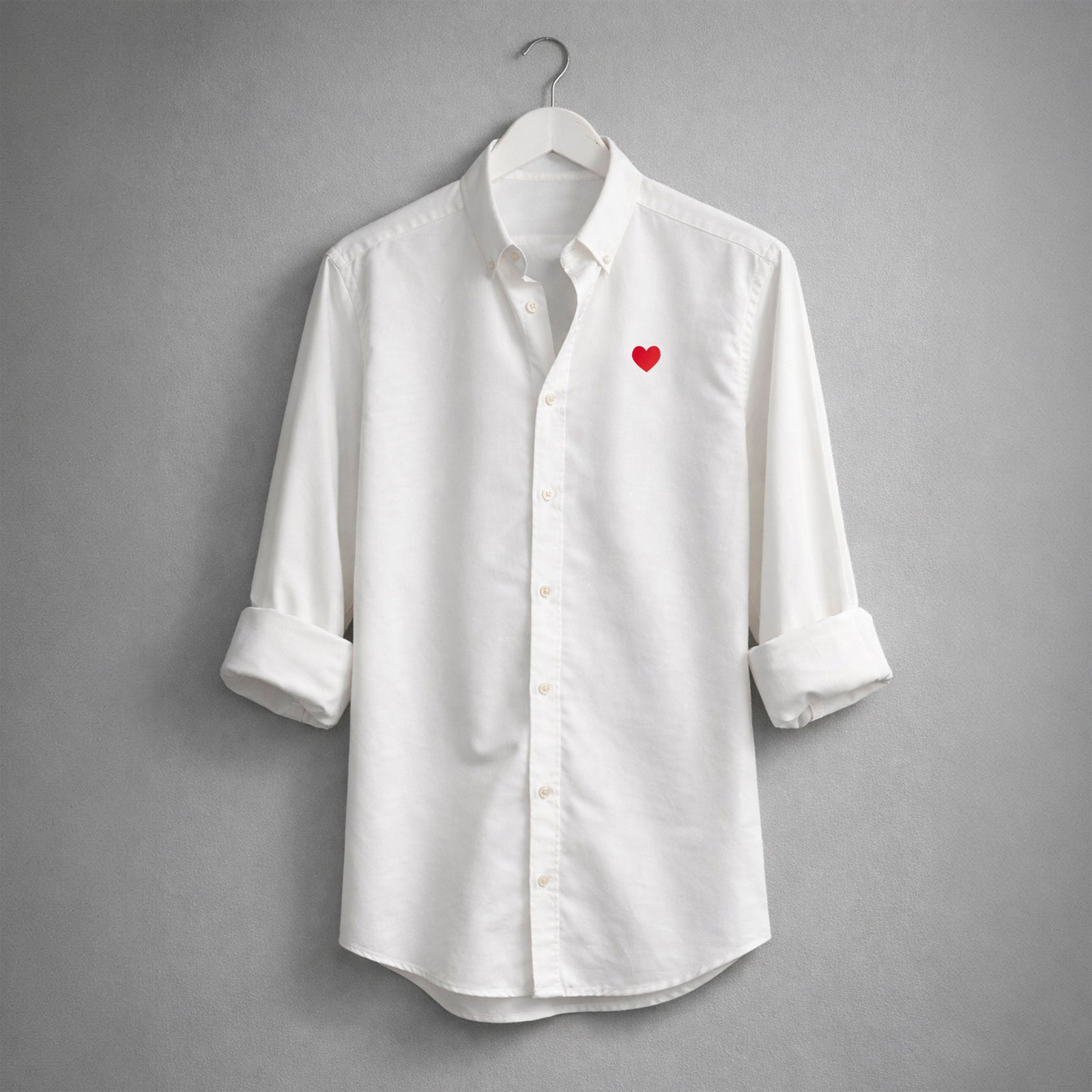 Heart Embroidered White Oxford Shirt