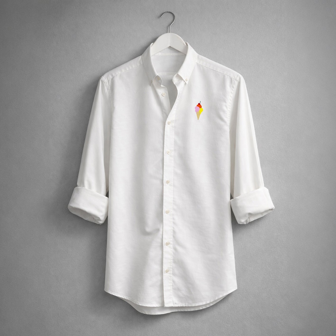 White Oxford Shirt. Embroidered Ice Cream