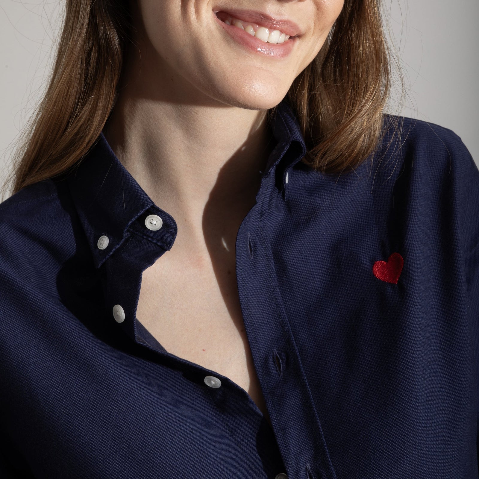 Heart Embroidered Navy Oxford Shirt