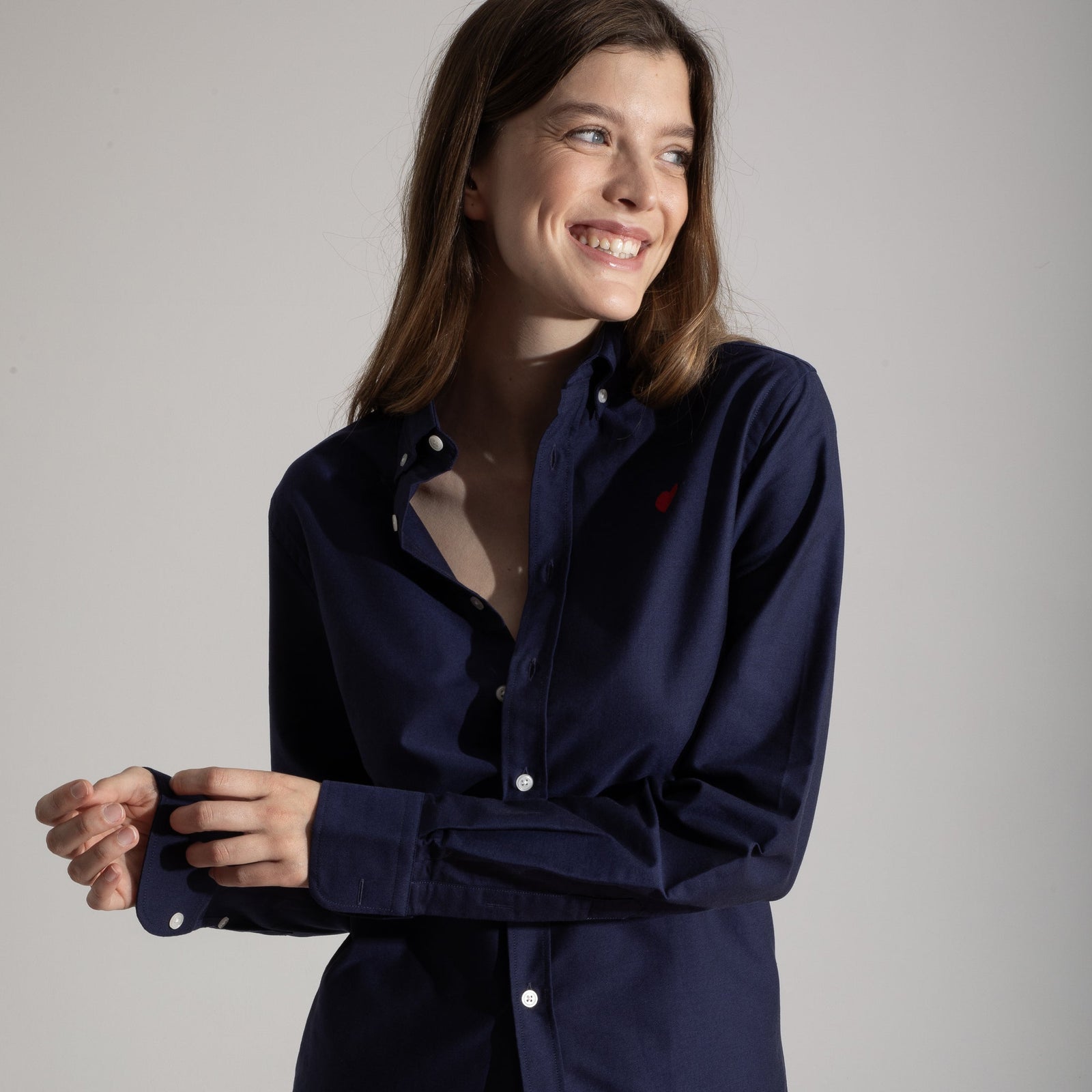 Heart Embroidered Navy Oxford Shirt