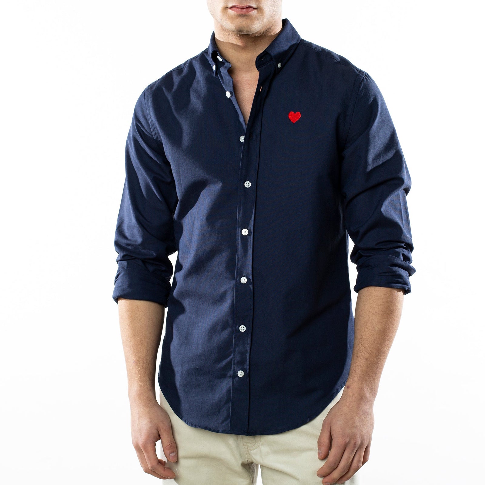 Heart Embroidered Navy Oxford Shirt