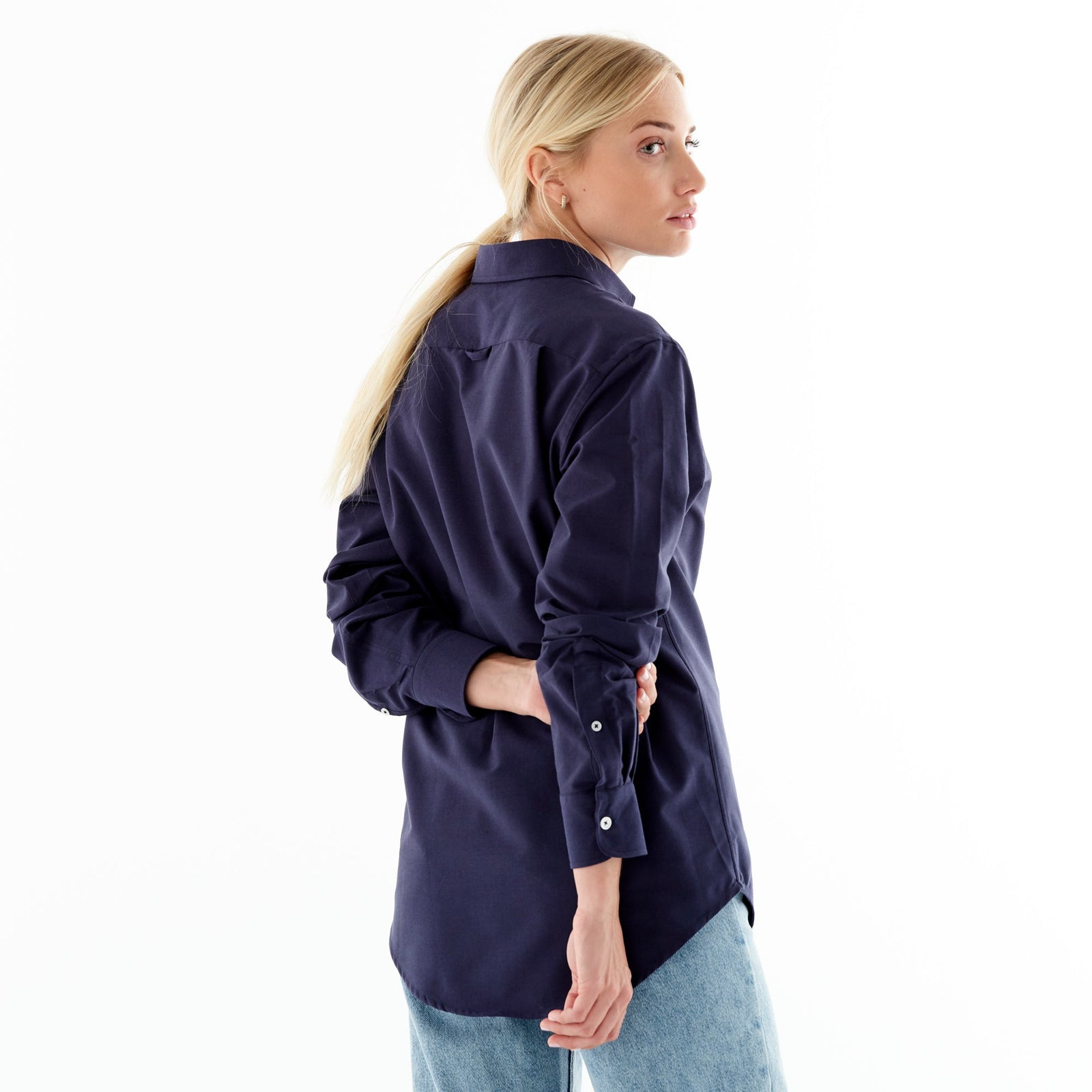 Heart Embroidered Navy Oxford Shirt
