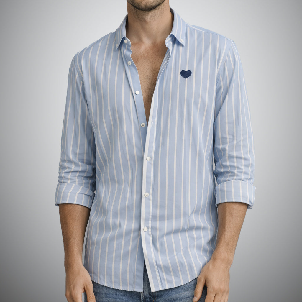 Camisa Oxford Rayas Azul Corazón