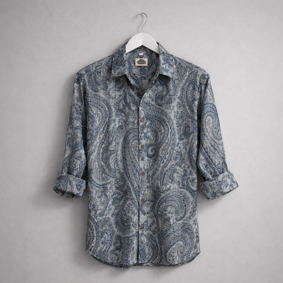 Camisa Paisley Azul Claro