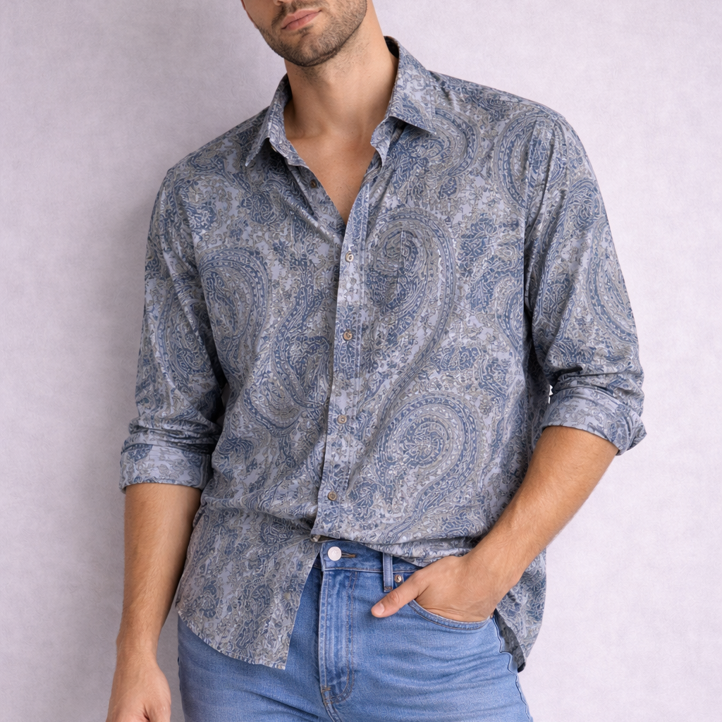Camisa Paisley Azul Claro