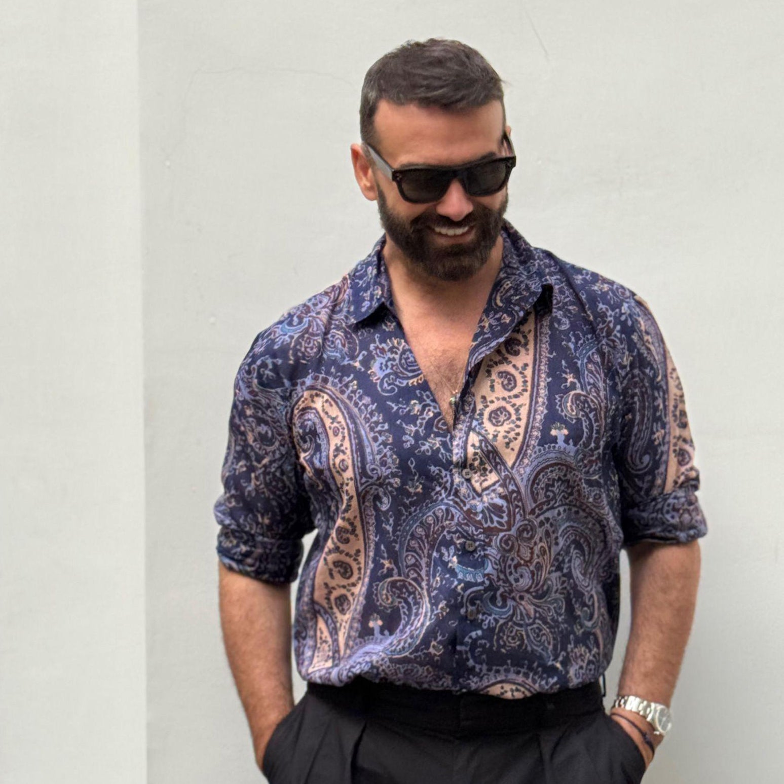 Camisa Paisley Azul Marino