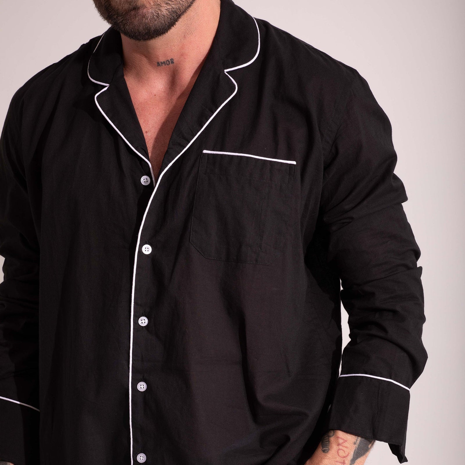 Camisa Pijama Manga Larga Negra