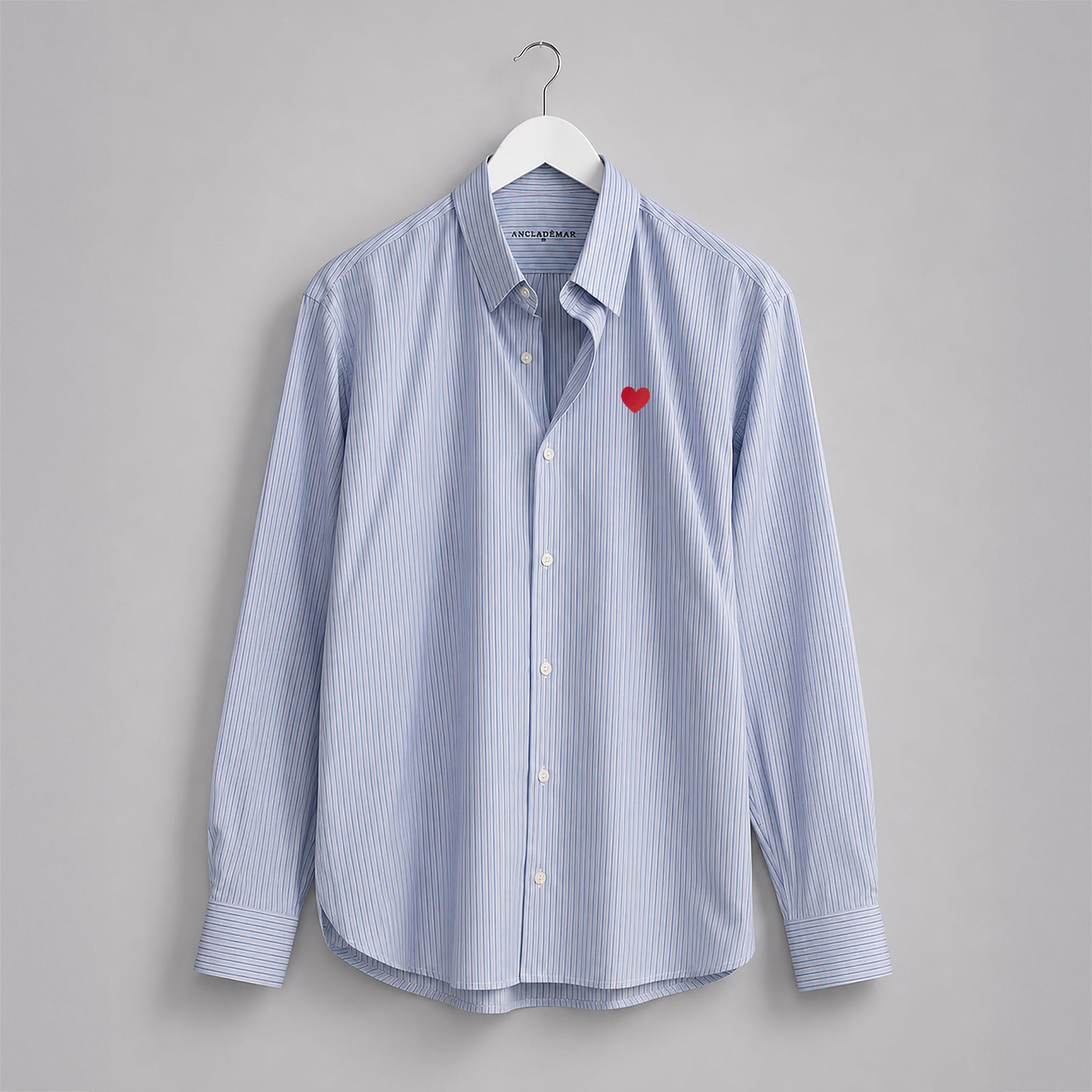 Stripped Poplin Relaxed Shirt. Heart Embroidered