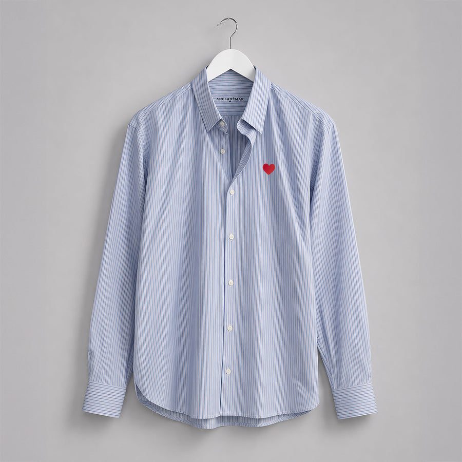 Stripped Poplin Relaxed Shirt. Heart Embroidered