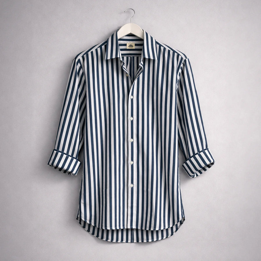 Navy Blue Stripped Cotton Shirt