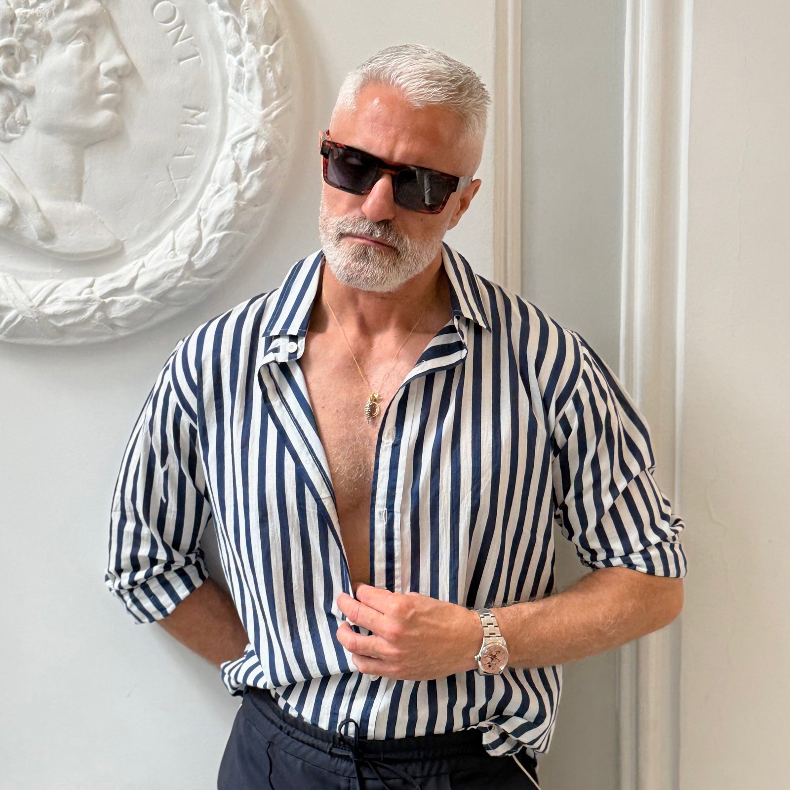Navy Blue Stripped Cotton Shirt