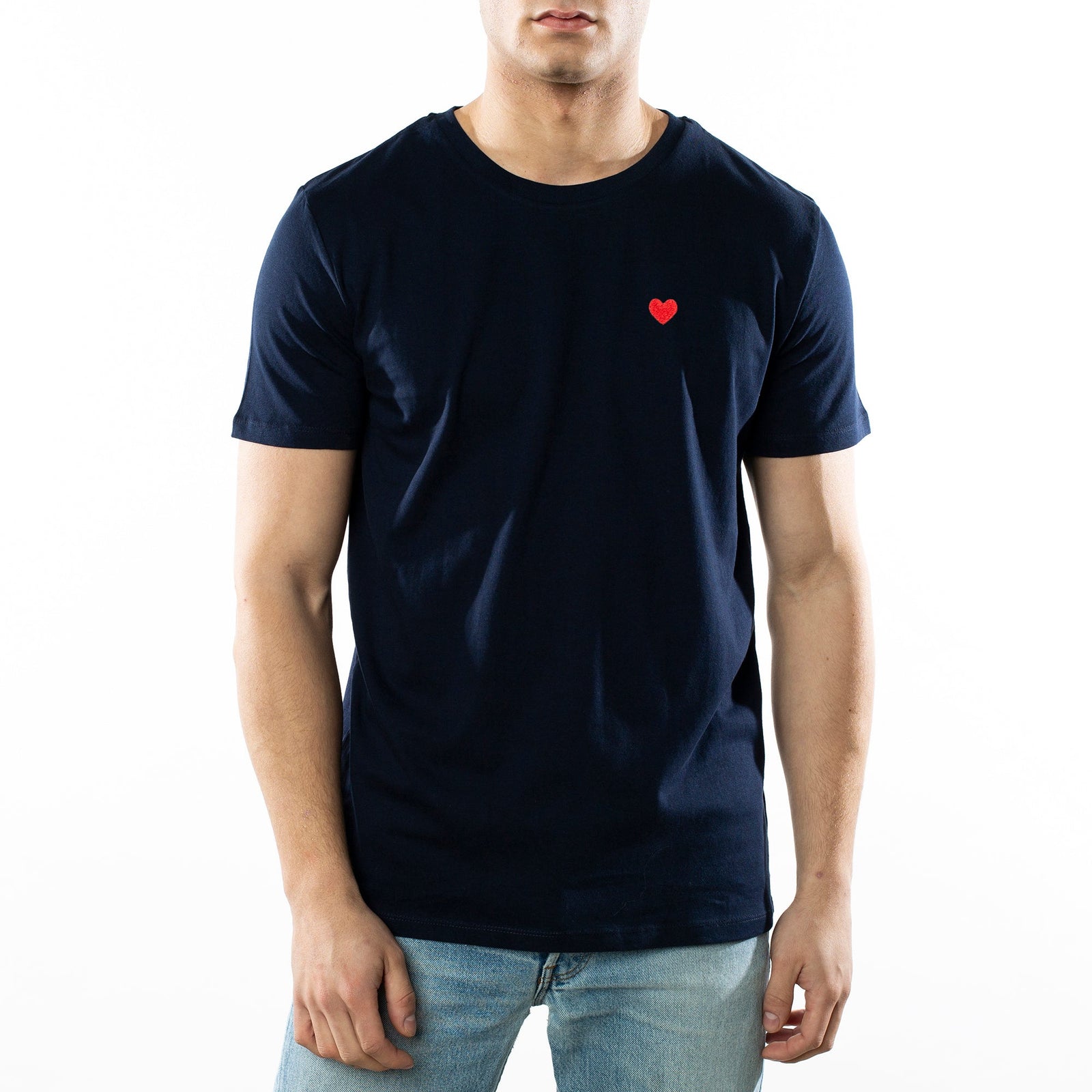 Heart Embroidered Navy T-Shirt