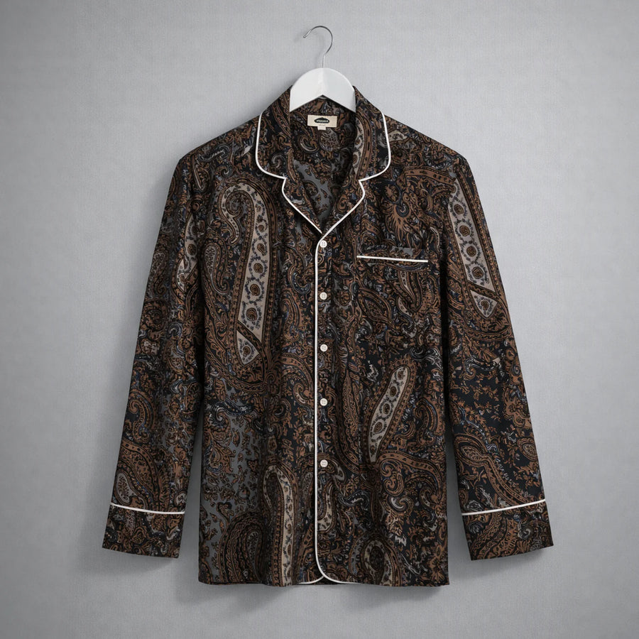 Long Sleeve Gray Paisley Pajama Shirt