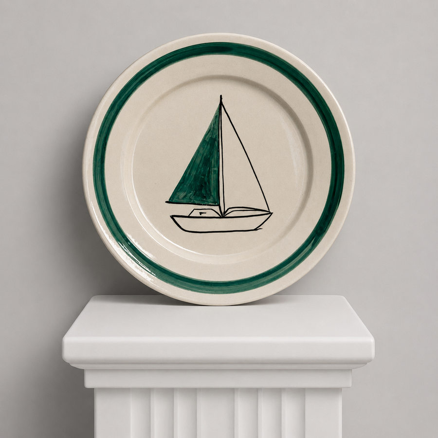 Plate Green Sailboat